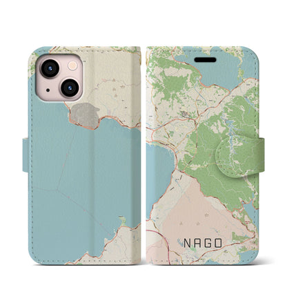 【名護（沖縄県）】地図柄iPhoneケース（手帳タイプ）ナチュラル・iPhone 13 mini 用