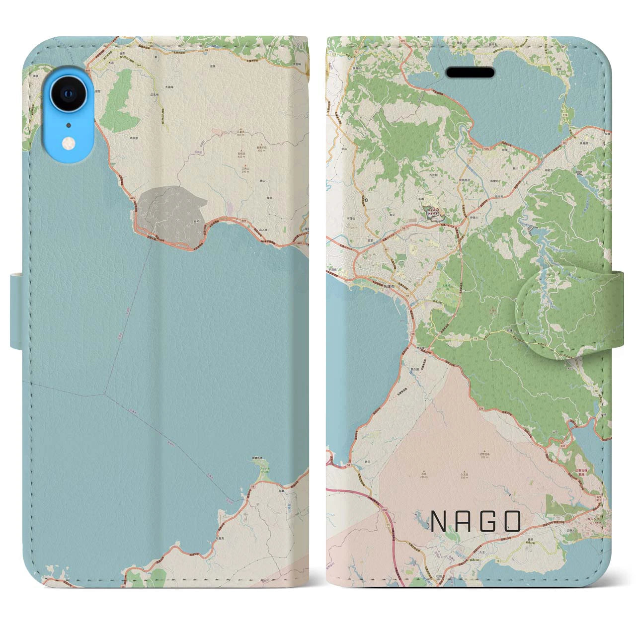 【名護】地図柄iPhoneケース（手帳両面タイプ・ナチュラル）iPhone XR 用