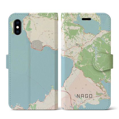 【名護（沖縄県）】地図柄iPhoneケース（手帳タイプ）ナチュラル・iPhone XS / X 用
