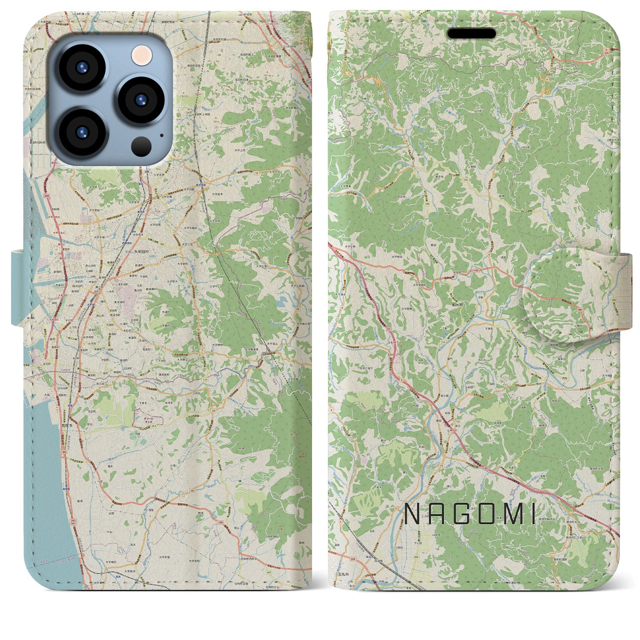 【和水】地図柄iPhoneケース（手帳両面タイプ・ナチュラル）iPhone 13 Pro Max 用