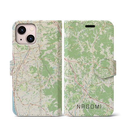 【和水（熊本県）】地図柄iPhoneケース（手帳タイプ）ナチュラル・iPhone 13 mini 用
