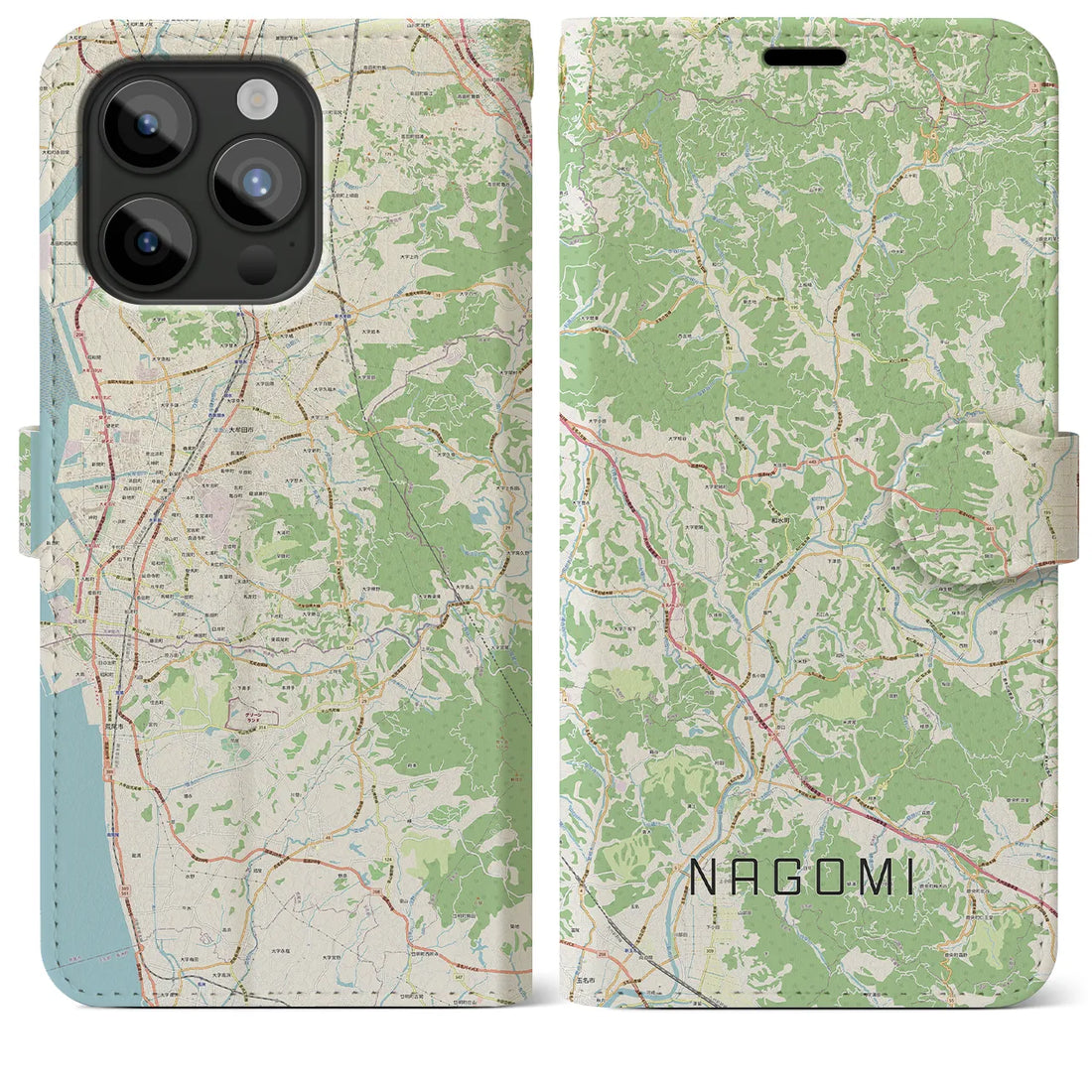 【和水】地図柄iPhoneケース（手帳両面タイプ・ナチュラル）iPhone 15 Pro Max 用