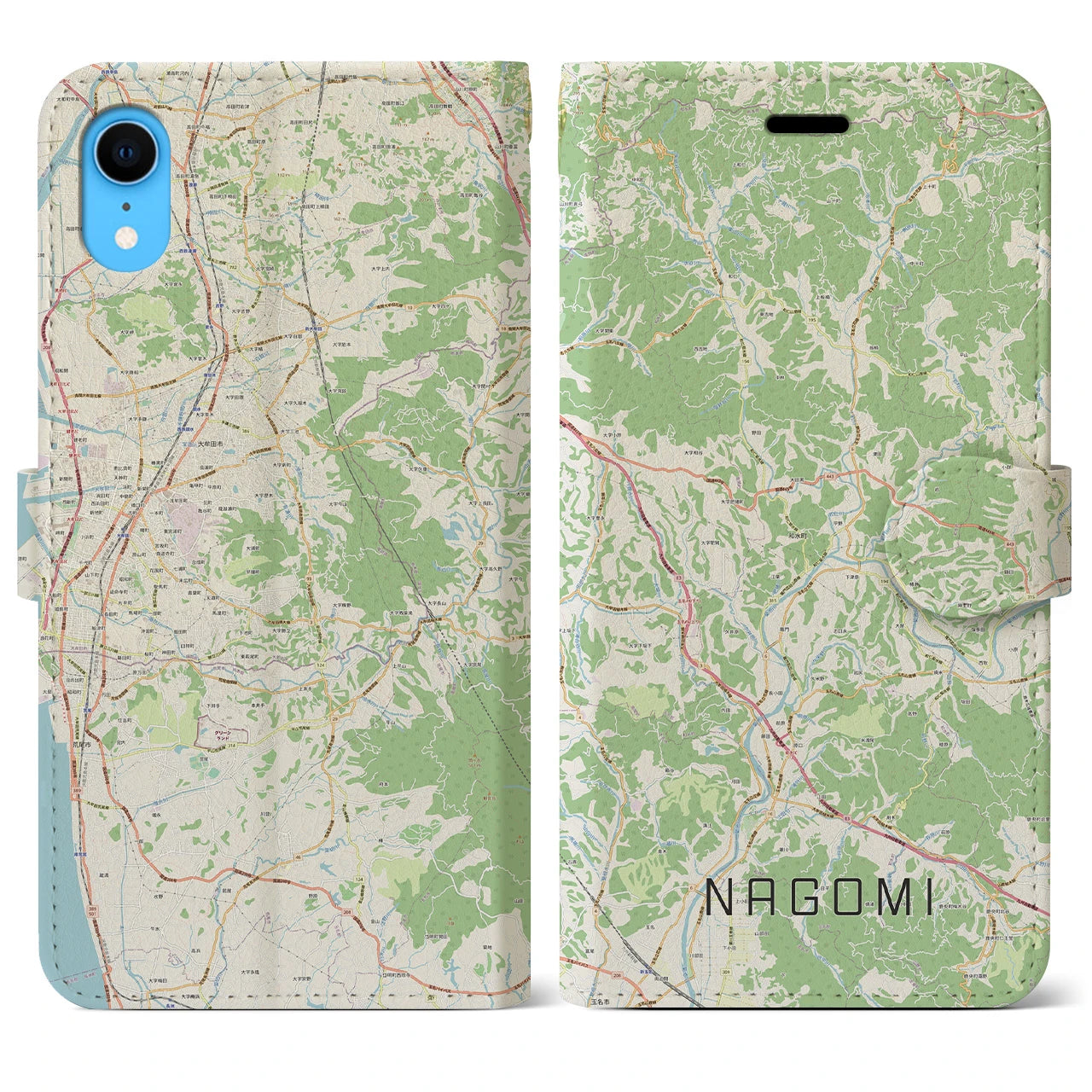 【和水】地図柄iPhoneケース（手帳両面タイプ・ナチュラル）iPhone XR 用