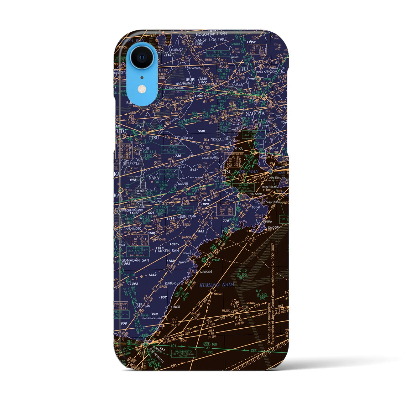 【名古屋航空図】地図柄iPhoneケース（バックカバータイプ・ナイトフライト）iPhone XR 用