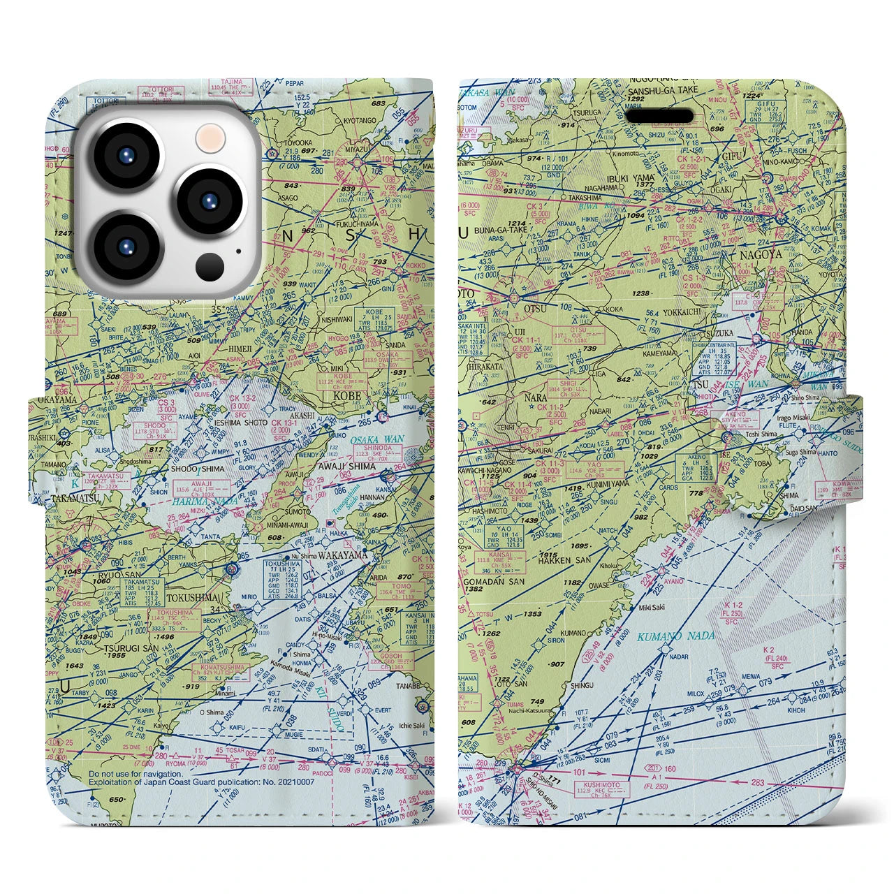 【名古屋航空図】地図柄iPhoneケース（手帳両面タイプ・デイタイムフライト）iPhone 13 Pro 用