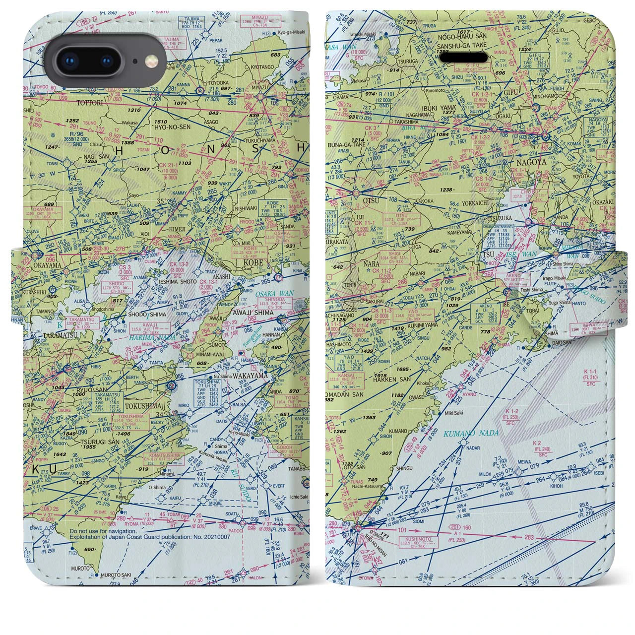 【名古屋航空図】地図柄iPhoneケース（手帳両面タイプ・デイタイムフライト）iPhone 8Plus /7Plus / 6sPlus / 6Plus 用