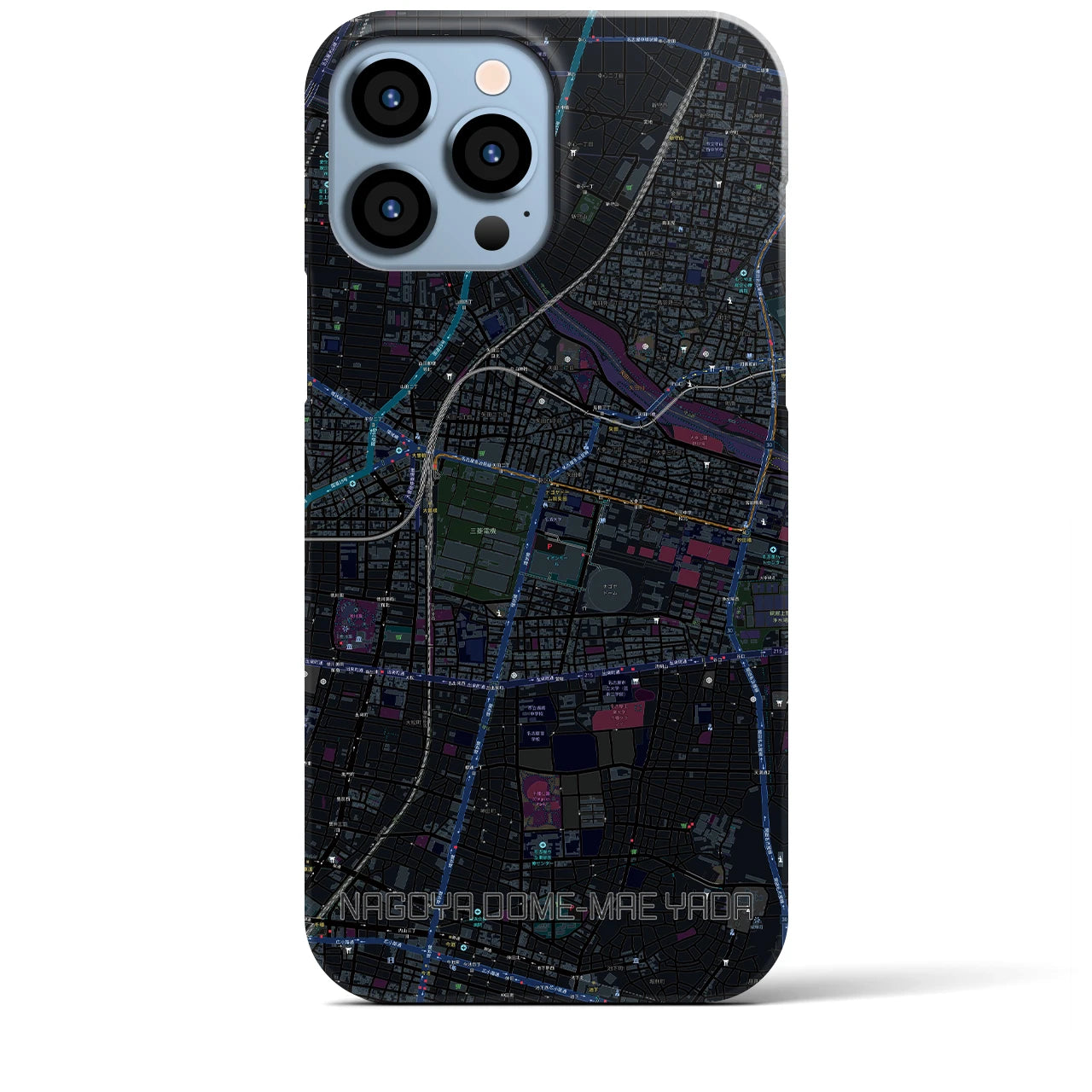 【ナゴヤドーム前矢田】地図柄iPhoneケース（バックカバータイプ・ブラック）iPhone 13 Pro Max 用