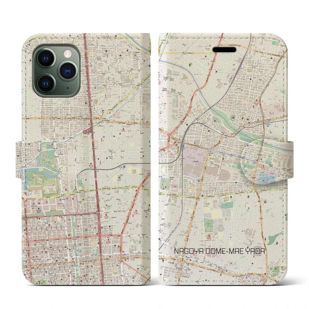 【ナゴヤドーム前矢田】地図柄iPhoneケース（手帳両面タイプ・ナチュラル）iPhone 11 Pro 用