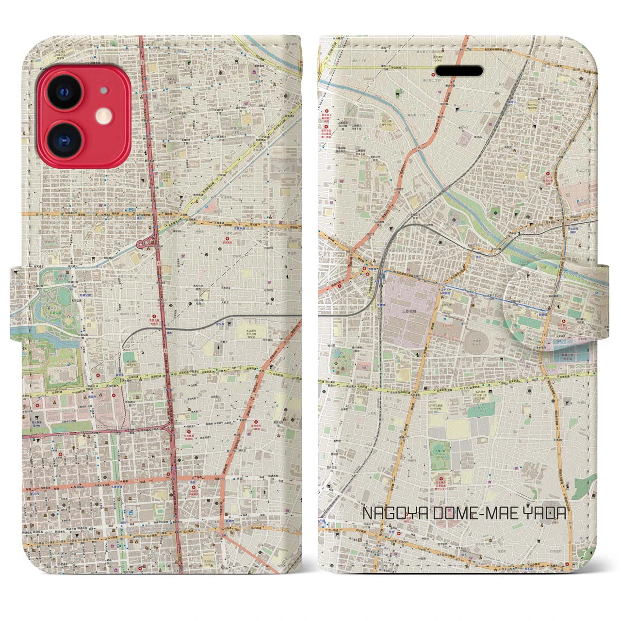 【ナゴヤドーム前矢田】地図柄iPhoneケース（手帳両面タイプ・ナチュラル）iPhone 11 用