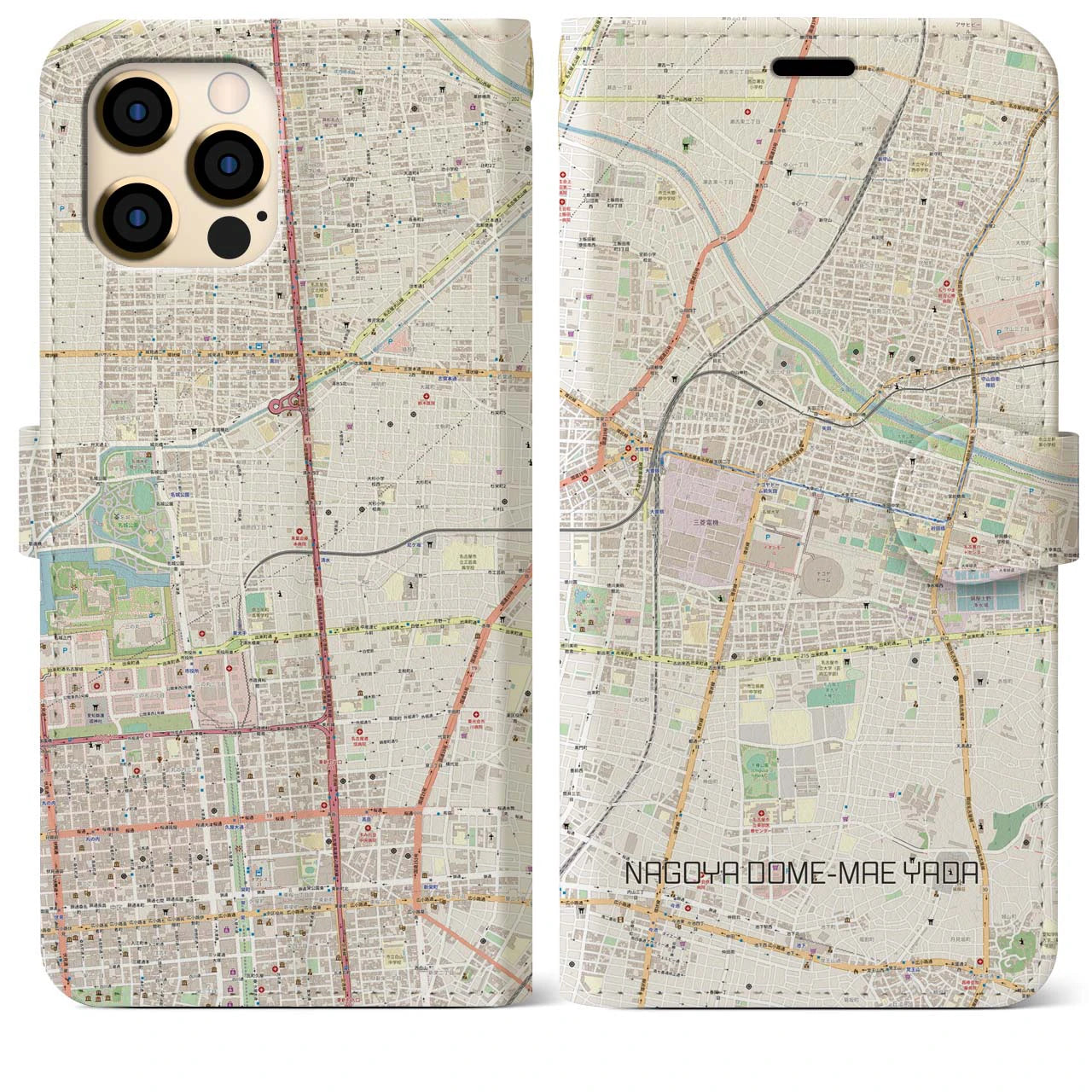 【ナゴヤドーム前矢田】地図柄iPhoneケース（手帳両面タイプ・ナチュラル）iPhone 12 Pro Max 用