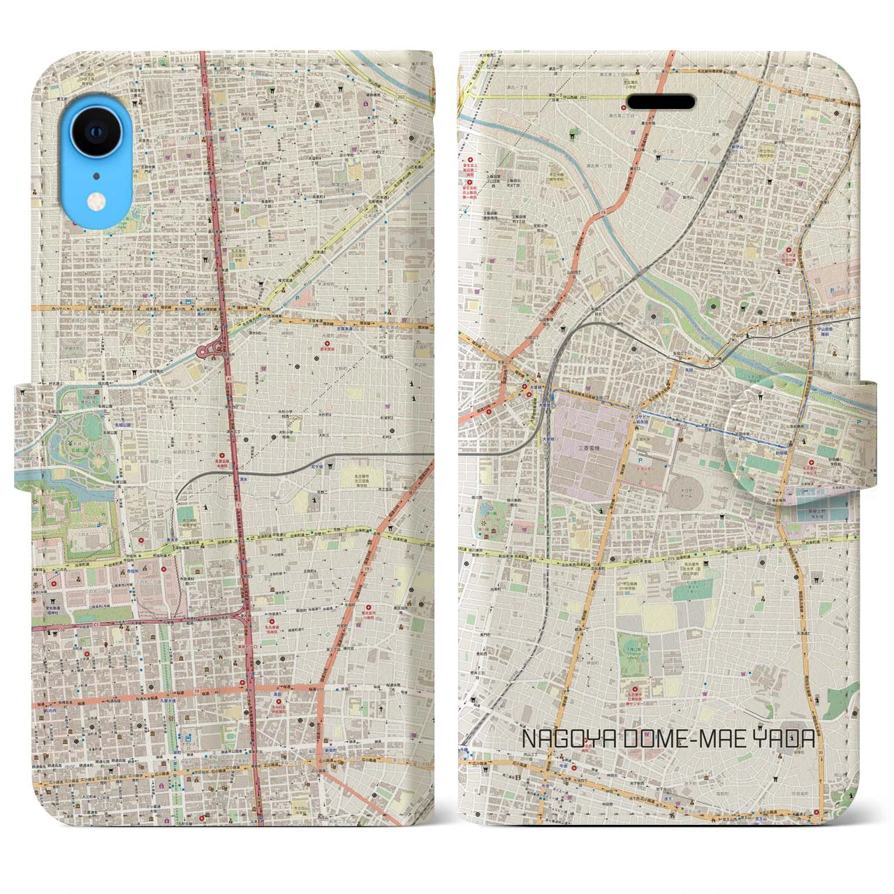 【ナゴヤドーム前矢田】地図柄iPhoneケース（手帳両面タイプ・ナチュラル）iPhone XR 用