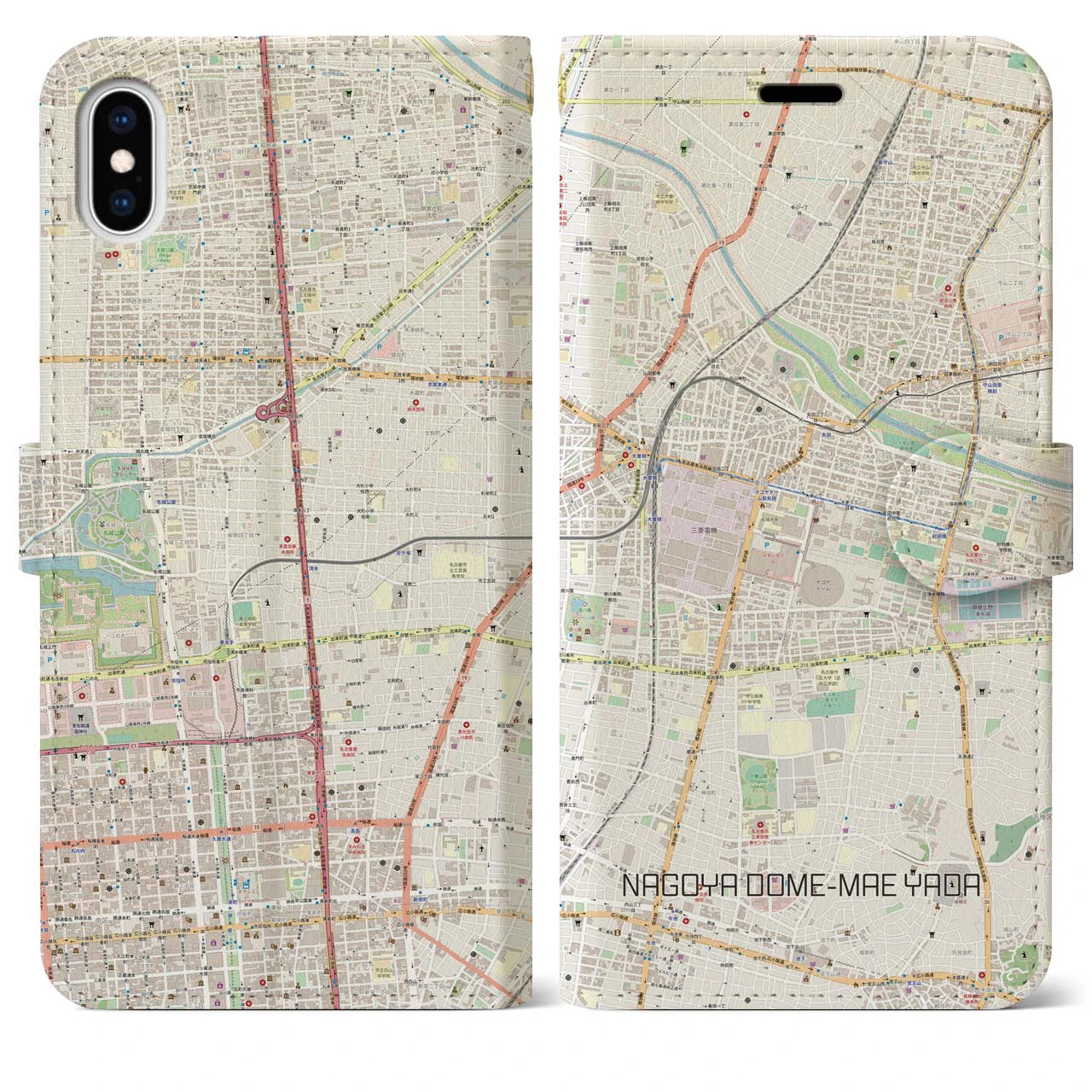 【ナゴヤドーム前矢田】地図柄iPhoneケース（手帳両面タイプ・ナチュラル）iPhone XS Max 用