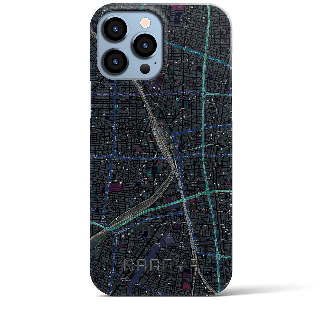 【名古屋2】地図柄iPhoneケース（バックカバータイプ・ブラック）iPhone 13 Pro Max 用
