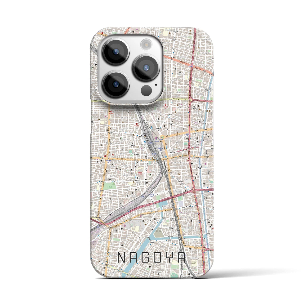 【名古屋2】地図柄iPhoneケース（バックカバータイプ・ナチュラル）iPhone 14 Pro 用