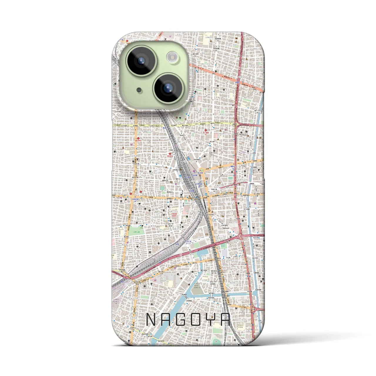 【名古屋2】地図柄iPhoneケース（バックカバータイプ・ナチュラル）iPhone 15 用