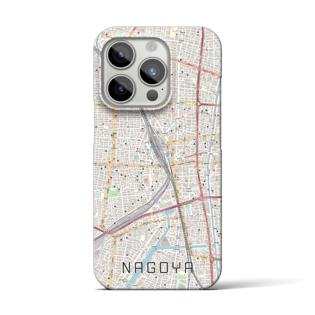 【名古屋2】地図柄iPhoneケース（バックカバータイプ・ナチュラル）iPhone 15 Pro 用