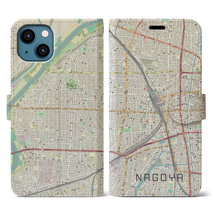 【名古屋2（愛知県）】地図柄iPhoneケース（手帳タイプ）ナチュラル・iPhone 13 用