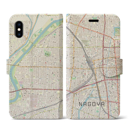 【名古屋2（愛知県）】地図柄iPhoneケース（手帳タイプ）ナチュラル・iPhone XS / X 用