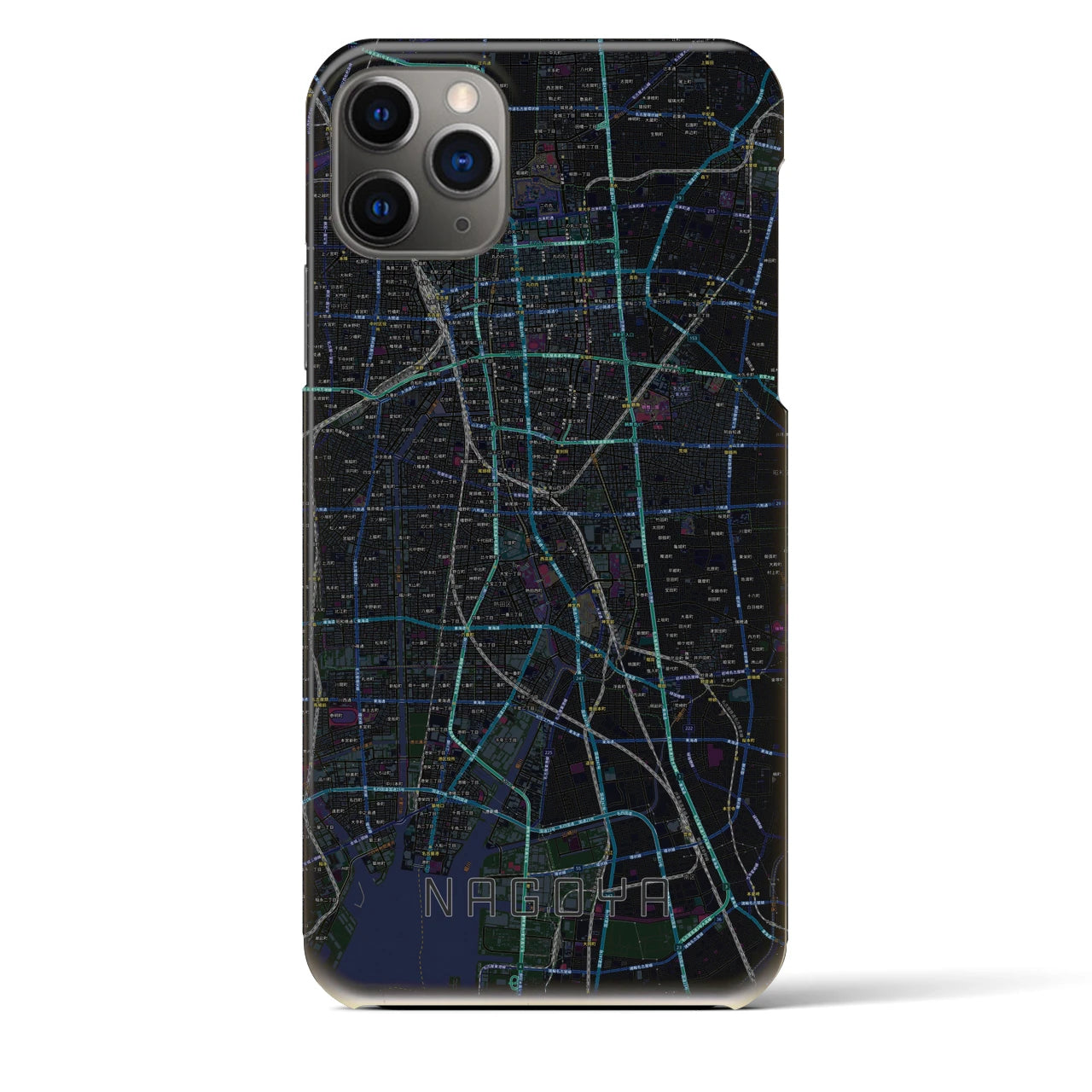 【名古屋】地図柄iPhoneケース（バックカバータイプ・ブラック）iPhone 11 Pro Max 用
