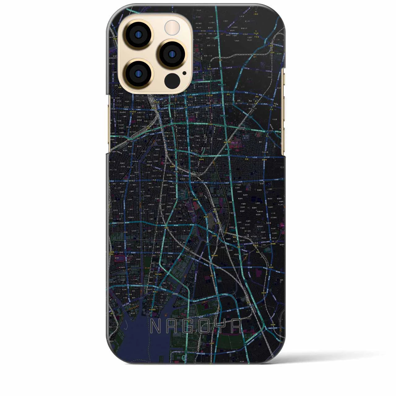 【名古屋】地図柄iPhoneケース（バックカバータイプ・ブラック）iPhone 12 Pro Max 用