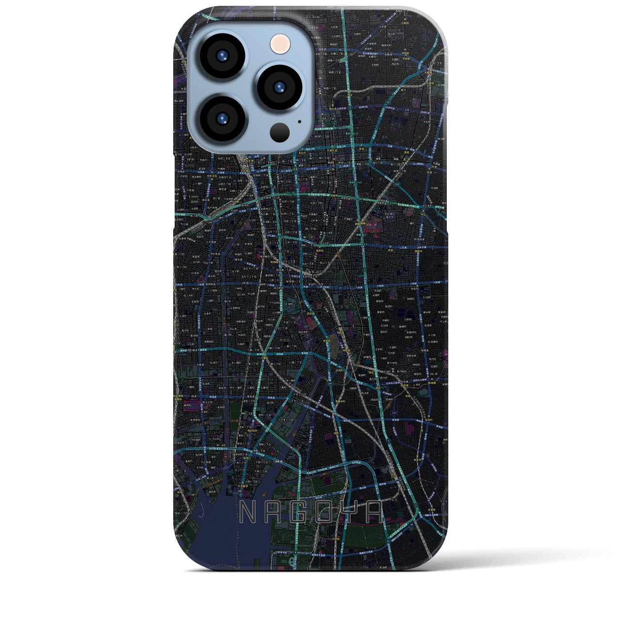 【名古屋】地図柄iPhoneケース（バックカバータイプ・ブラック）iPhone 13 Pro Max 用