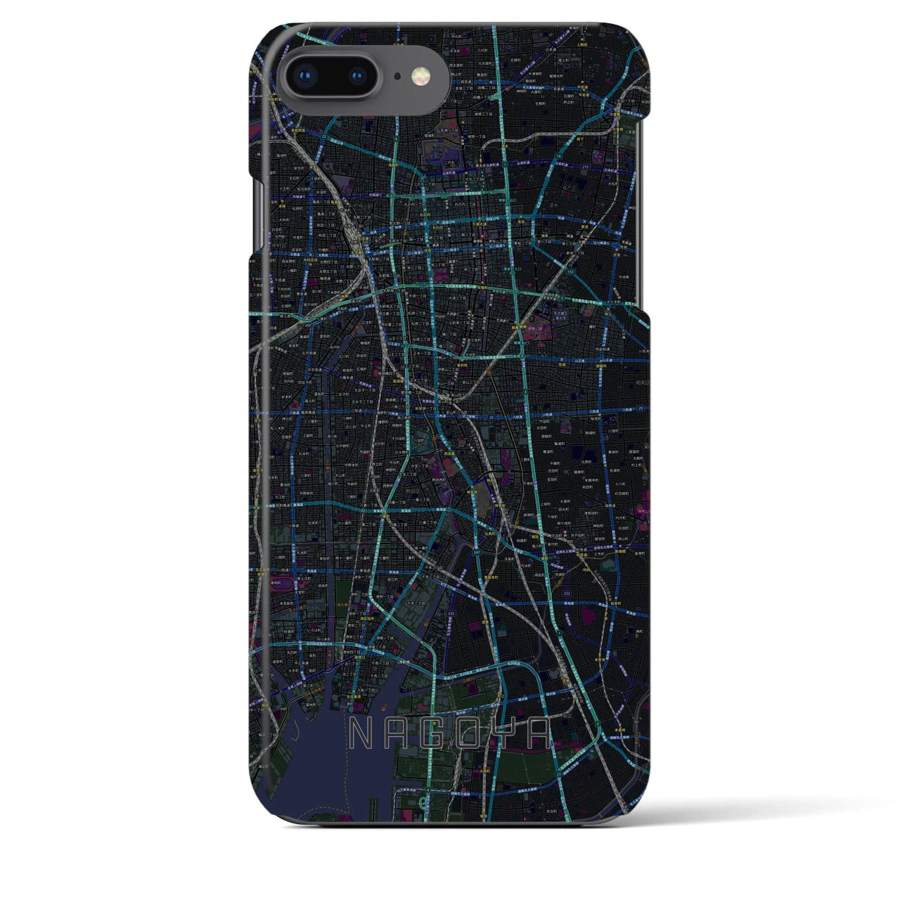 【名古屋】地図柄iPhoneケース（バックカバータイプ・ブラック）iPhone 8Plus /7Plus / 6sPlus / 6Plus 用