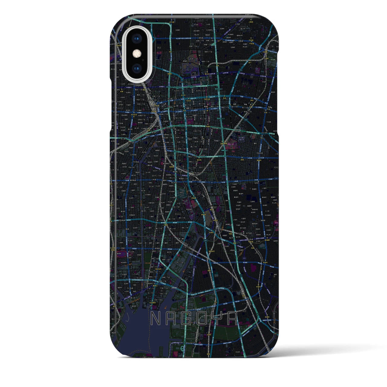 【名古屋】地図柄iPhoneケース（バックカバータイプ・ブラック）iPhone XS Max 用
