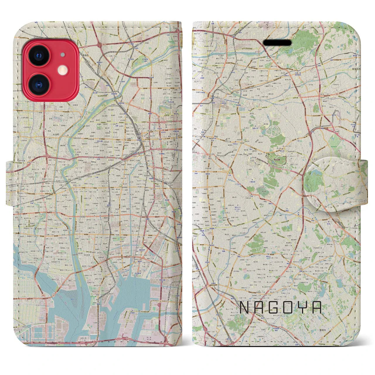 【名古屋】地図柄iPhoneケース（手帳両面タイプ・ナチュラル）iPhone 11 用