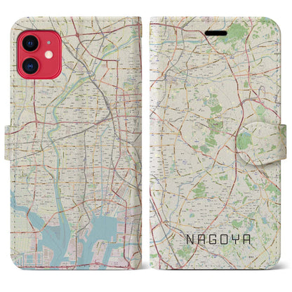 【名古屋（愛知県）】地図柄iPhoneケース（手帳タイプ）ナチュラル・iPhone 11 用