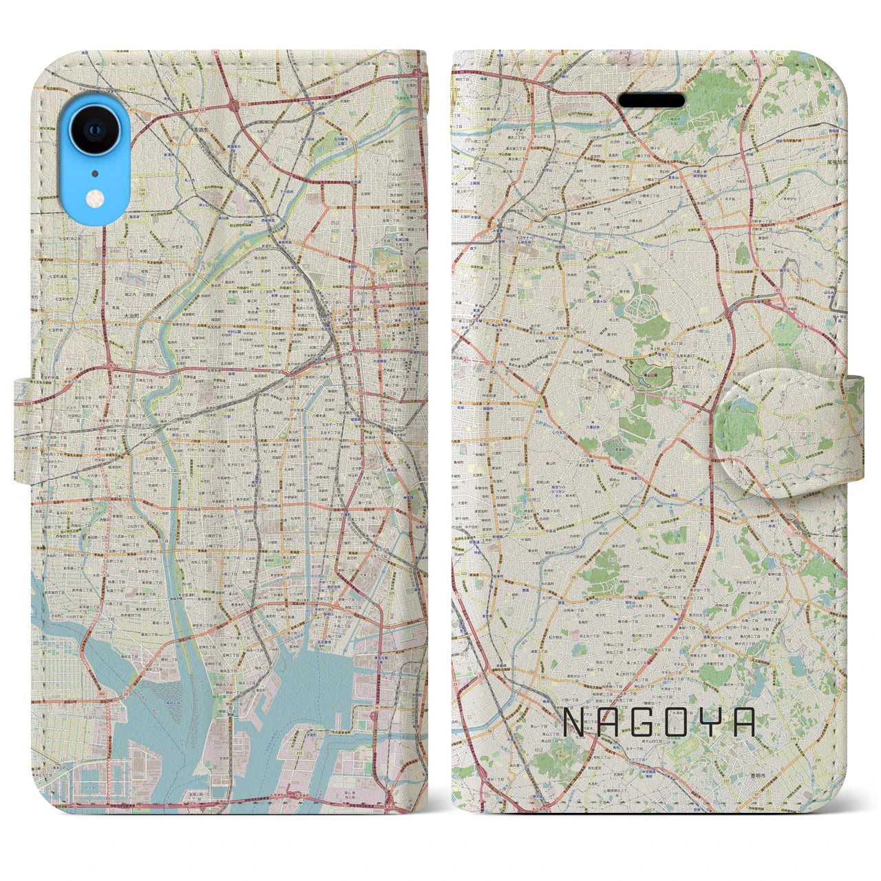 【名古屋】地図柄iPhoneケース（手帳両面タイプ・ナチュラル）iPhone XR 用