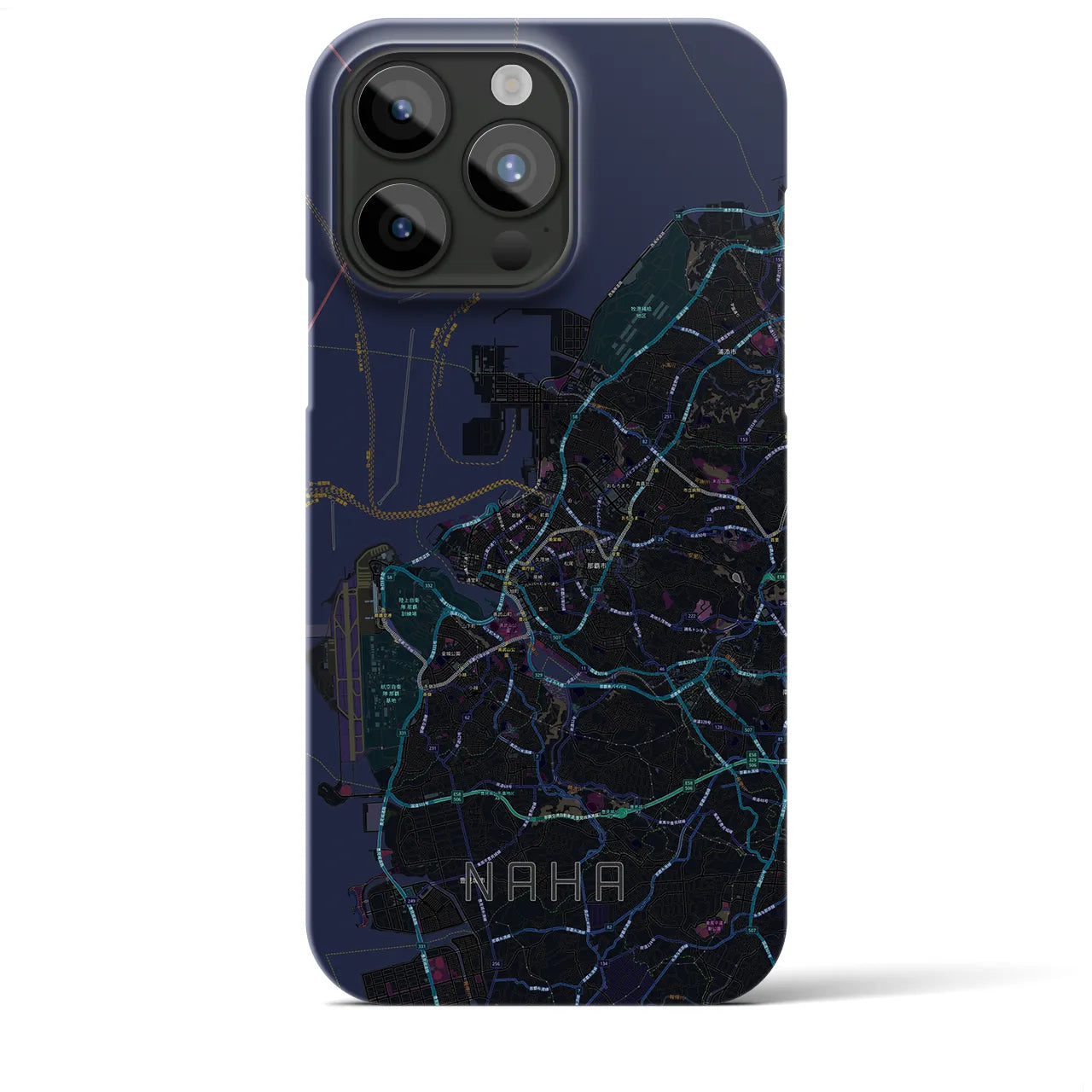 【那覇】地図柄iPhoneケース（バックカバータイプ・ブラック）iPhone 15 Pro Max 用