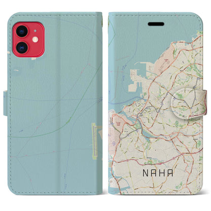 【那覇（沖縄県）】地図柄iPhoneケース（手帳タイプ）ナチュラル・iPhone 11 用