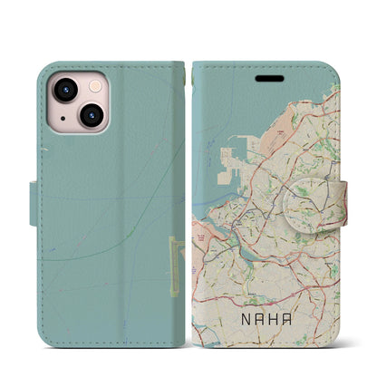 【那覇（沖縄県）】地図柄iPhoneケース（手帳タイプ）ナチュラル・iPhone 13 mini 用