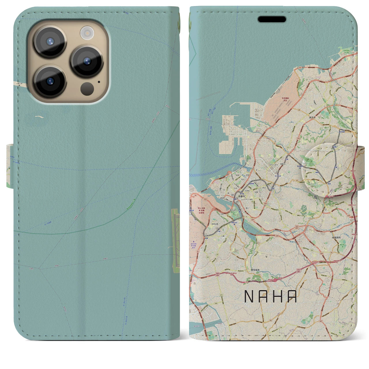 【那覇】地図柄iPhoneケース（手帳両面タイプ・ナチュラル）iPhone 14 Pro Max 用