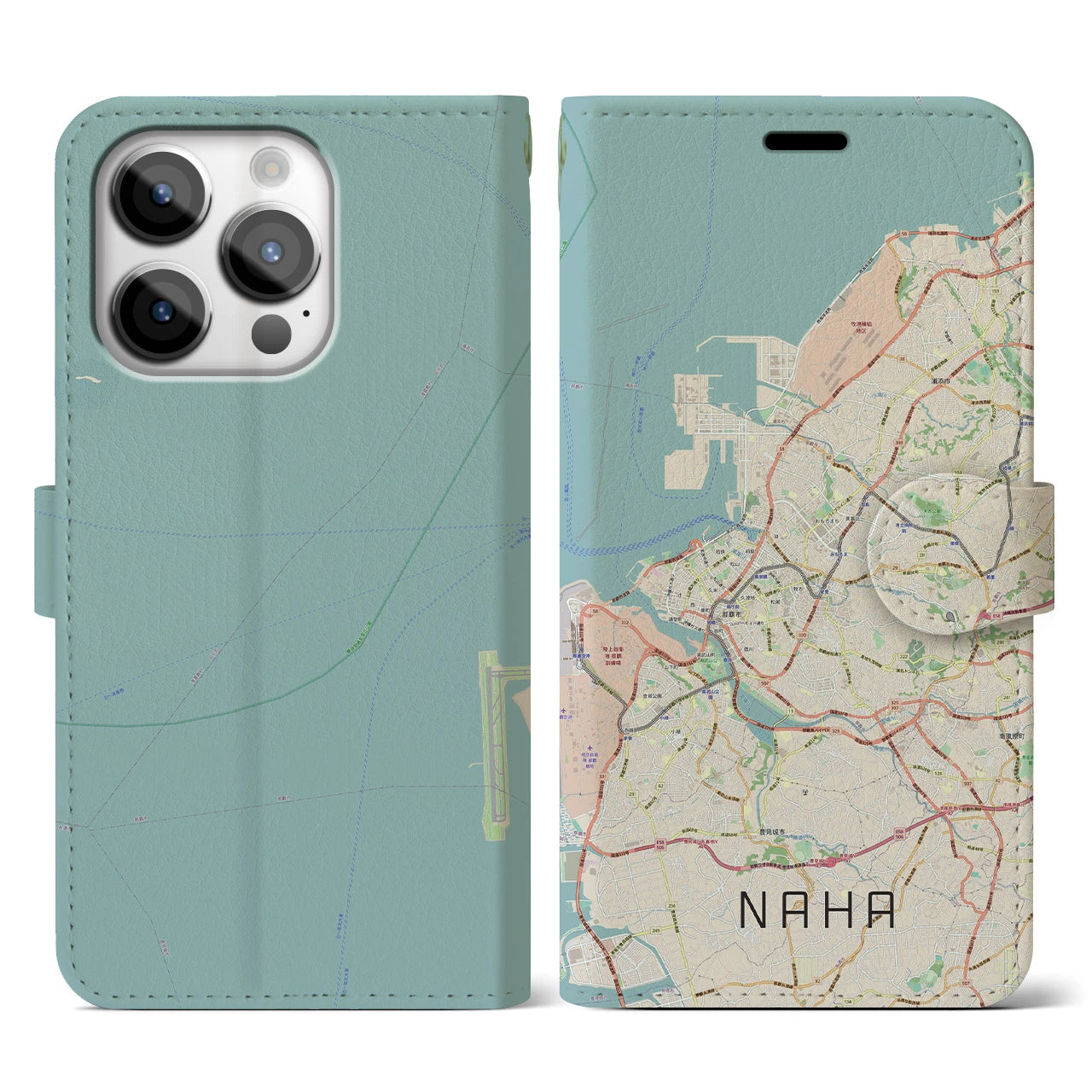【那覇】地図柄iPhoneケース（手帳両面タイプ・ナチュラル）iPhone 14 Pro 用