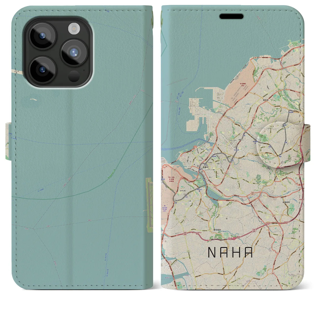 【那覇】地図柄iPhoneケース（手帳両面タイプ・ナチュラル）iPhone 15 Pro Max 用