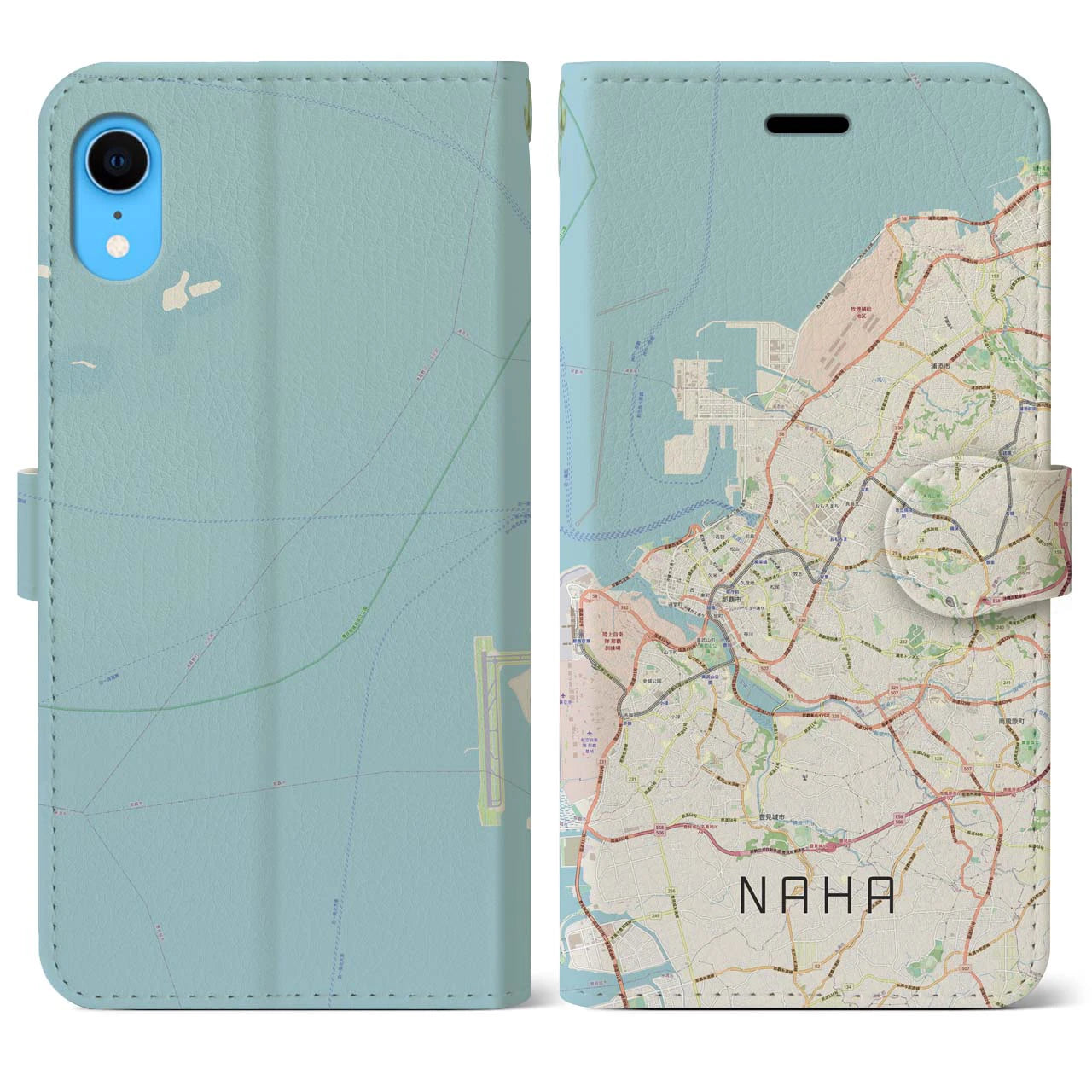 【那覇】地図柄iPhoneケース（手帳両面タイプ・ナチュラル）iPhone XR 用
