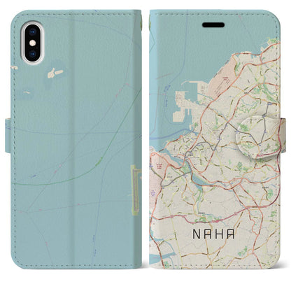 【那覇（沖縄県）】地図柄iPhoneケース（手帳タイプ）ナチュラル・iPhone XS Max 用