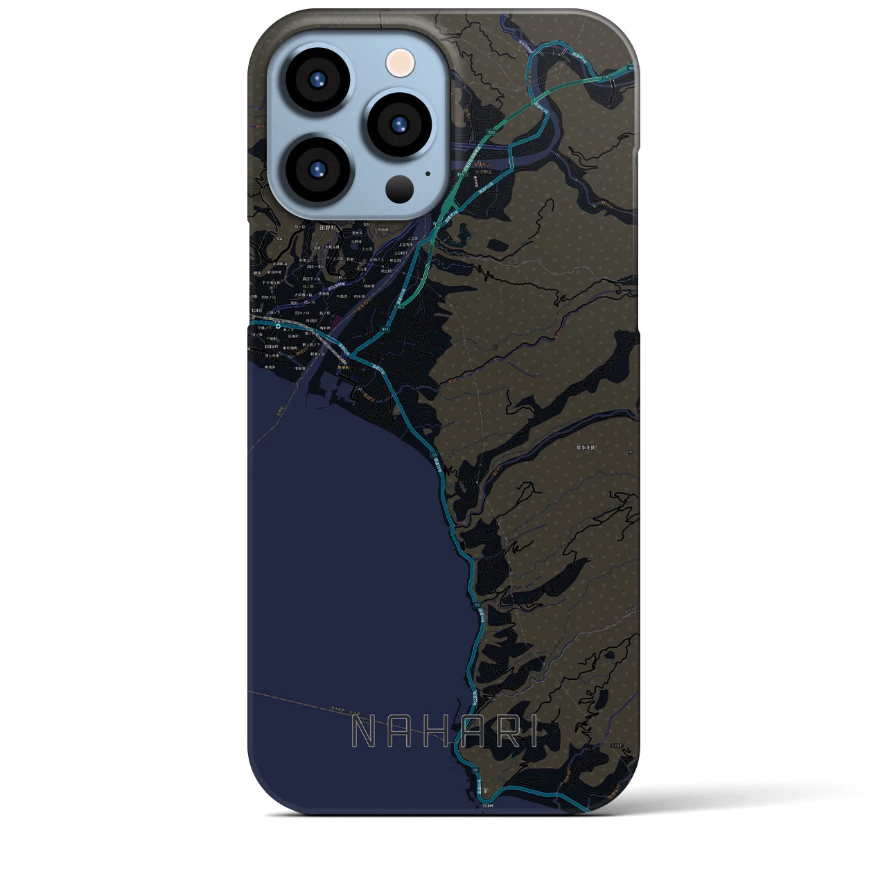 【奈半利】地図柄iPhoneケース（バックカバータイプ・ブラック）iPhone 13 Pro Max 用