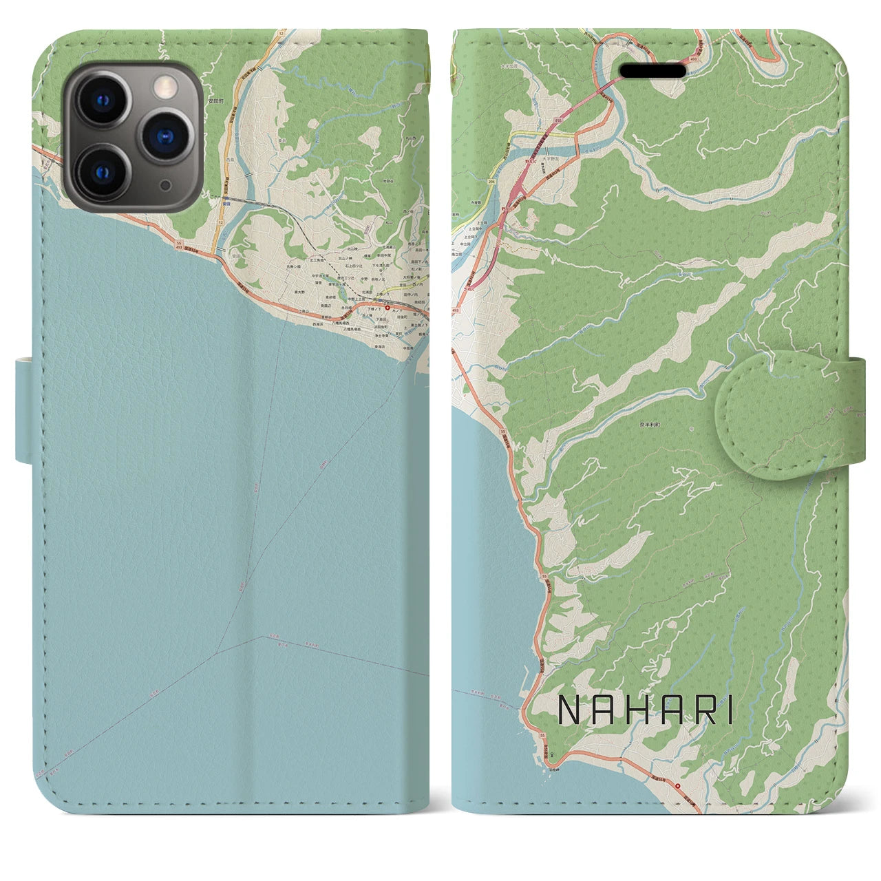 【奈半利】地図柄iPhoneケース（手帳両面タイプ・ナチュラル）iPhone 11 Pro Max 用