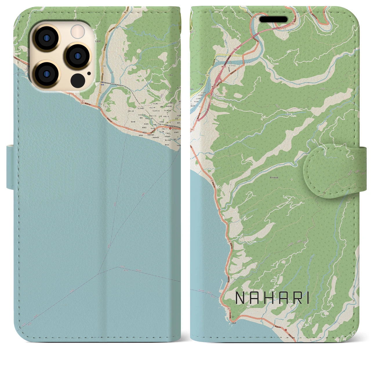 【奈半利】地図柄iPhoneケース（手帳両面タイプ・ナチュラル）iPhone 12 Pro Max 用