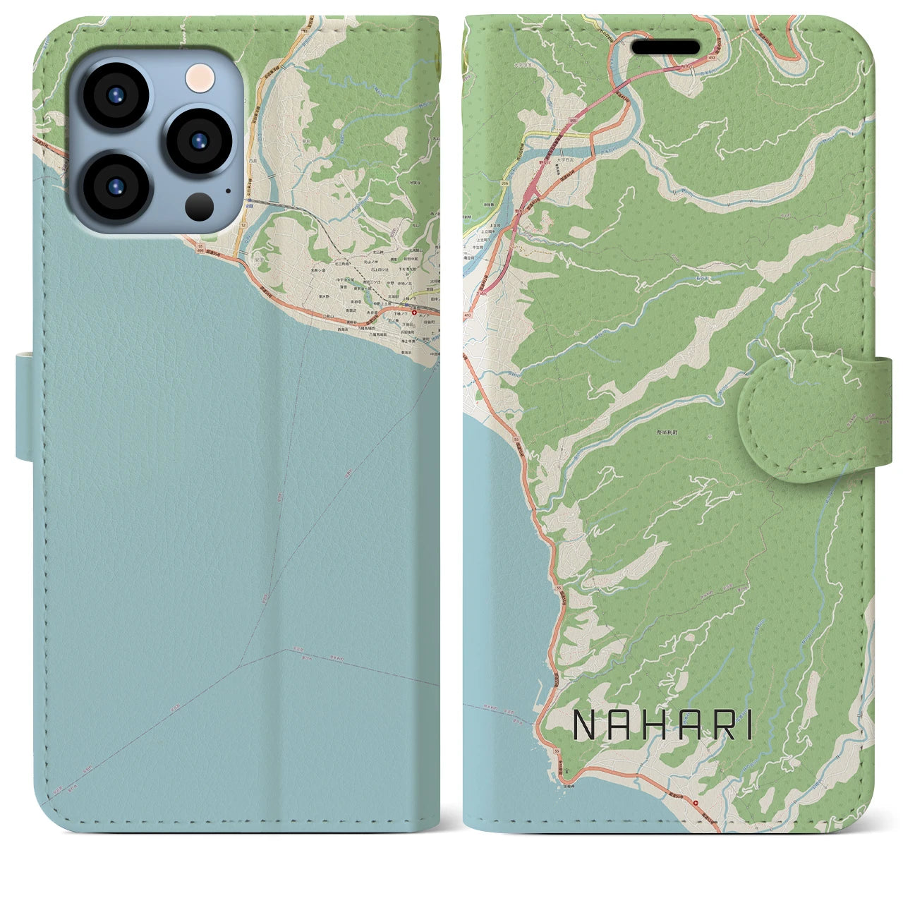 【奈半利】地図柄iPhoneケース（手帳両面タイプ・ナチュラル）iPhone 13 Pro Max 用