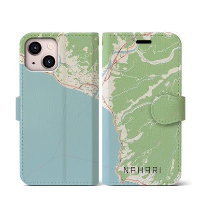 【奈半利（高知県）】地図柄iPhoneケース（手帳タイプ）ナチュラル・iPhone 13 mini 用