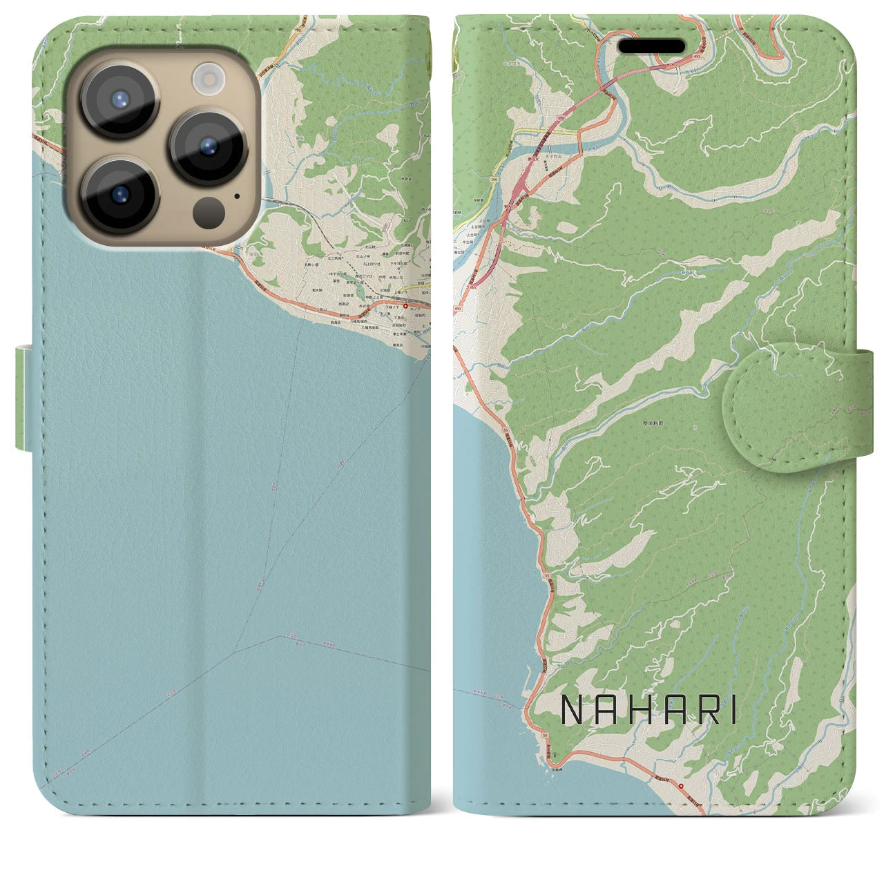 【奈半利】地図柄iPhoneケース（手帳両面タイプ・ナチュラル）iPhone 14 Pro Max 用