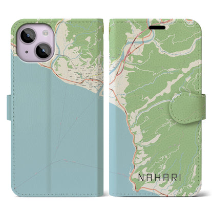 【奈半利（高知県）】地図柄iPhoneケース（手帳タイプ）ナチュラル・iPhone 14 用