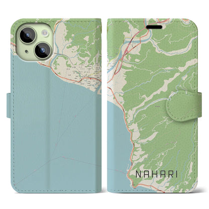 【奈半利（高知県）】地図柄iPhoneケース（手帳タイプ）ナチュラル・iPhone 15 用