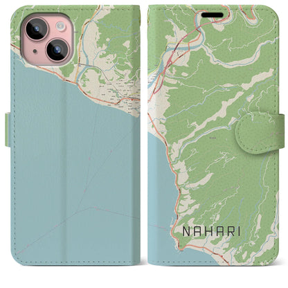 【奈半利（高知県）】地図柄iPhoneケース（手帳タイプ）ナチュラル・iPhone 15 Plus 用