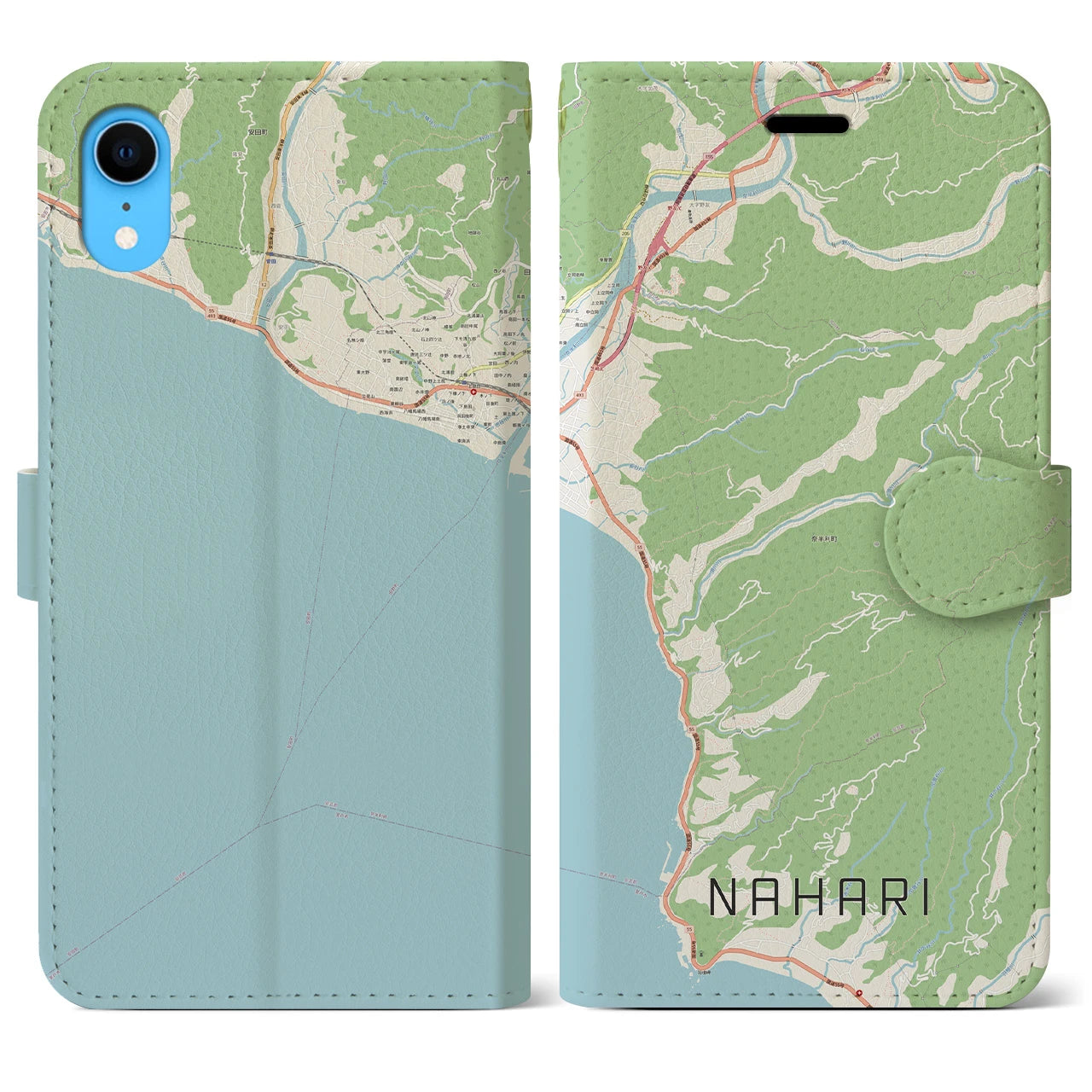 【奈半利】地図柄iPhoneケース（手帳両面タイプ・ナチュラル）iPhone XR 用