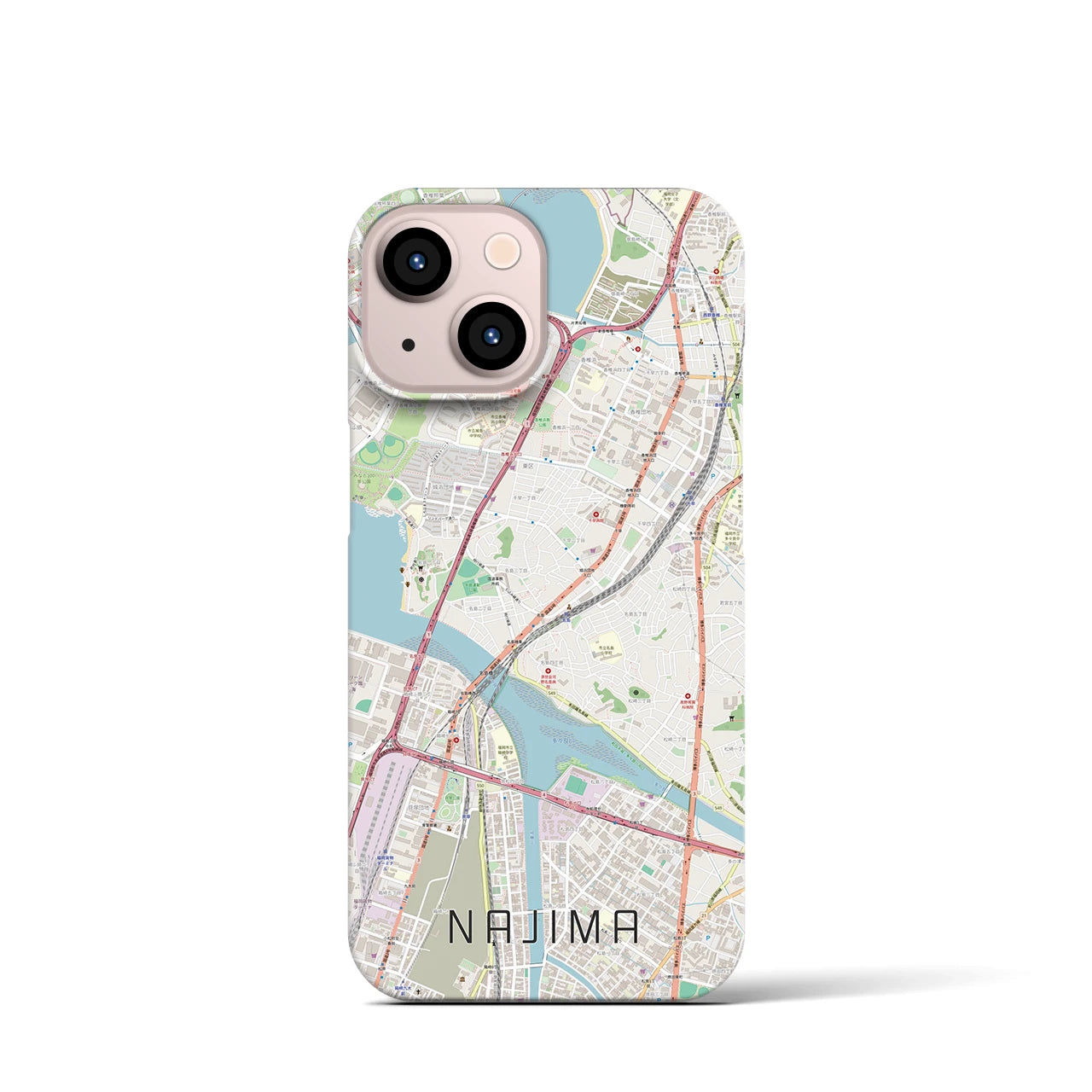 【名島】地図柄iPhoneケース（バックカバータイプ・ナチュラル）iPhone 13 mini 用