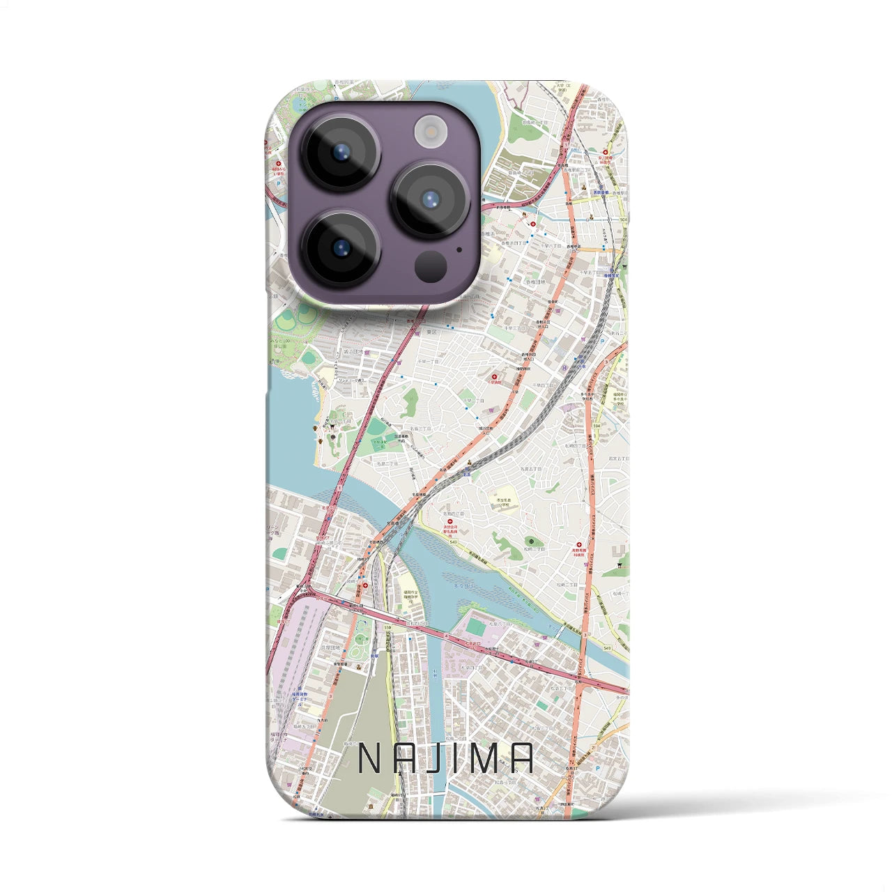 【名島】地図柄iPhoneケース（バックカバータイプ・ナチュラル）iPhone 14 Pro 用